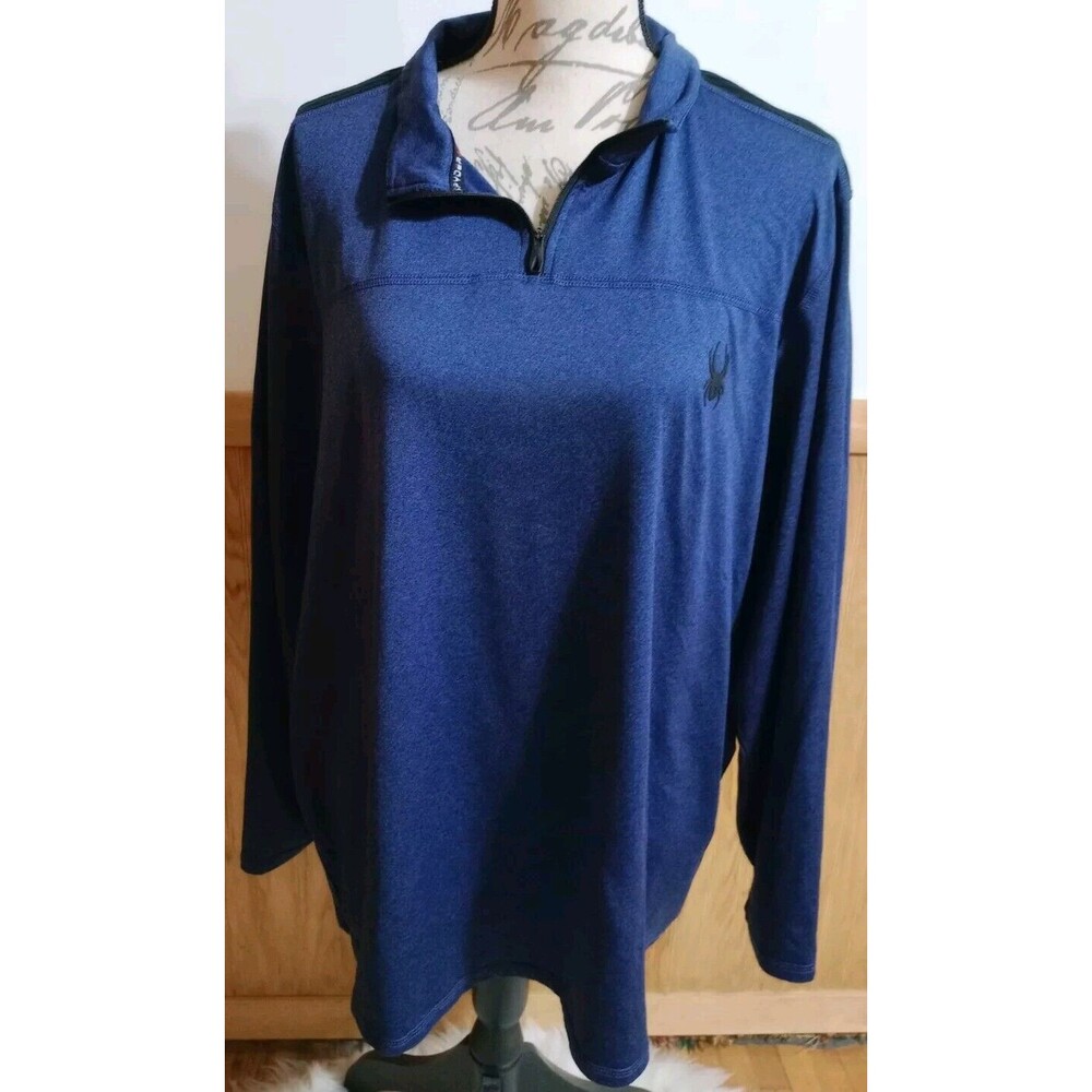 Spyder Acitve Men's LS Pullover 1/4 Zip Top SZ XXL Large Blue Black Polo GUC